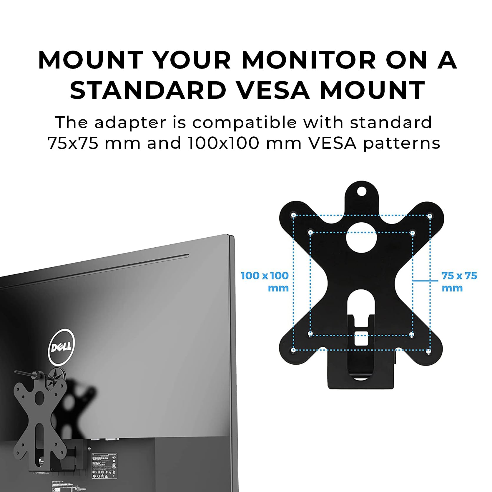 HumanCentric VESA Mount Adapter Compatible with Dell Monitors SE2416HX, SE2717HX, SE2717HR, SE2717H, S2216M, S2216H, SE2716H, SE2216H, SE2417HG, SE2416H, S2216H, 75x75mm and 100x100mm Patterns