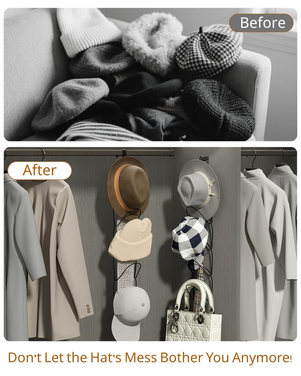 LINFIDITE 15 Pack Hat Rack Hanger Organizer Closet Hanging Baseball Cap Display Storage Rack Over Door Wall Mounted for Scarves Handbags Towels Clothes Ties w Hanging Hook Black