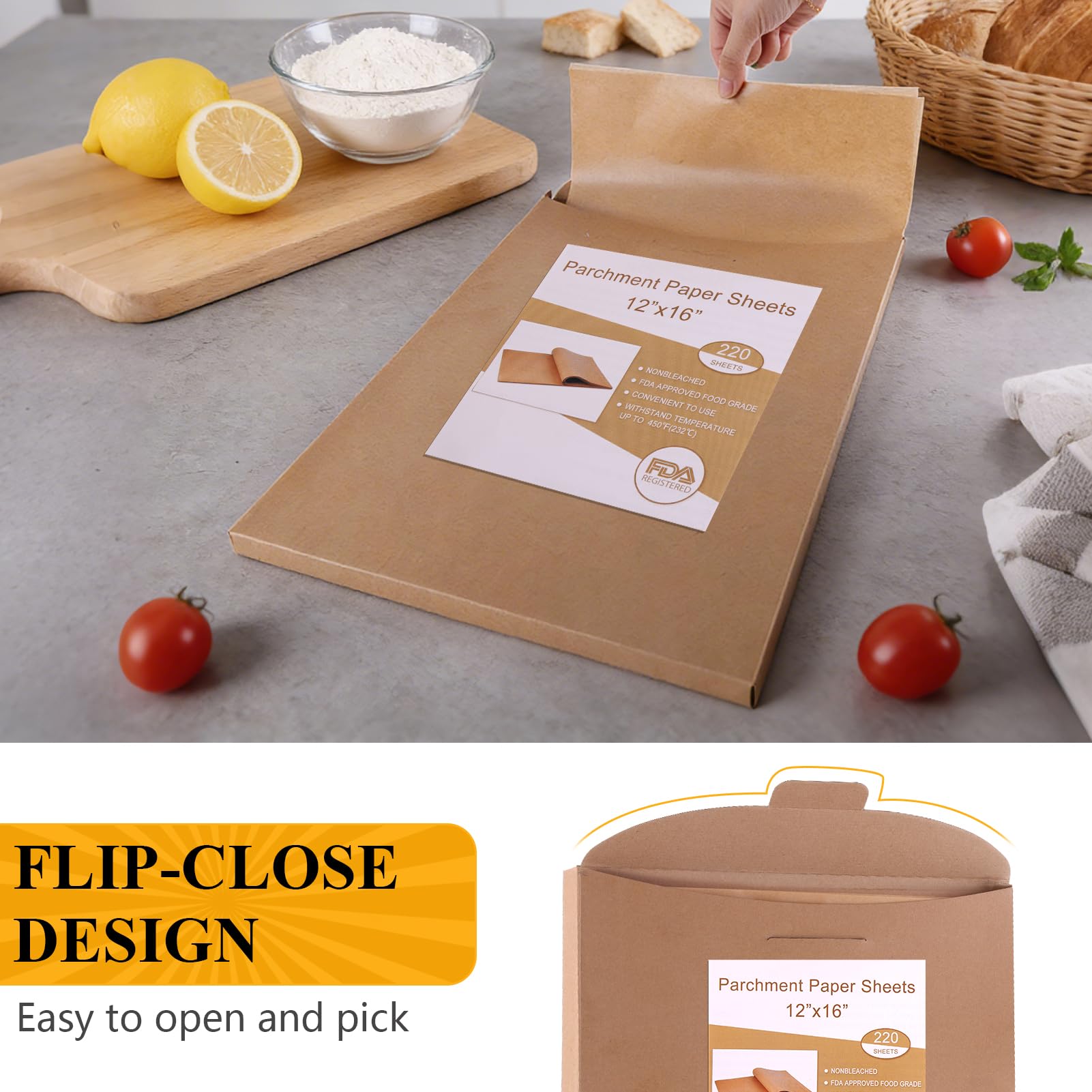 cyrico Parchment Paper Sheets for Baking, 220 Pcs 12x16 Inch Unbleached Baking Paper, Heavy Duty Non-Stick Pre-Cut Sheets for Cooking, Grilling, Steaming, Wrapping Foods, Oven and Air Fryer Use