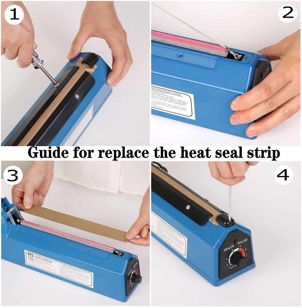 Impulse Heat Sealer Manual 8 Inch Sealing Machine for Plastic Bags PE PP With Extra Replace Element Grip