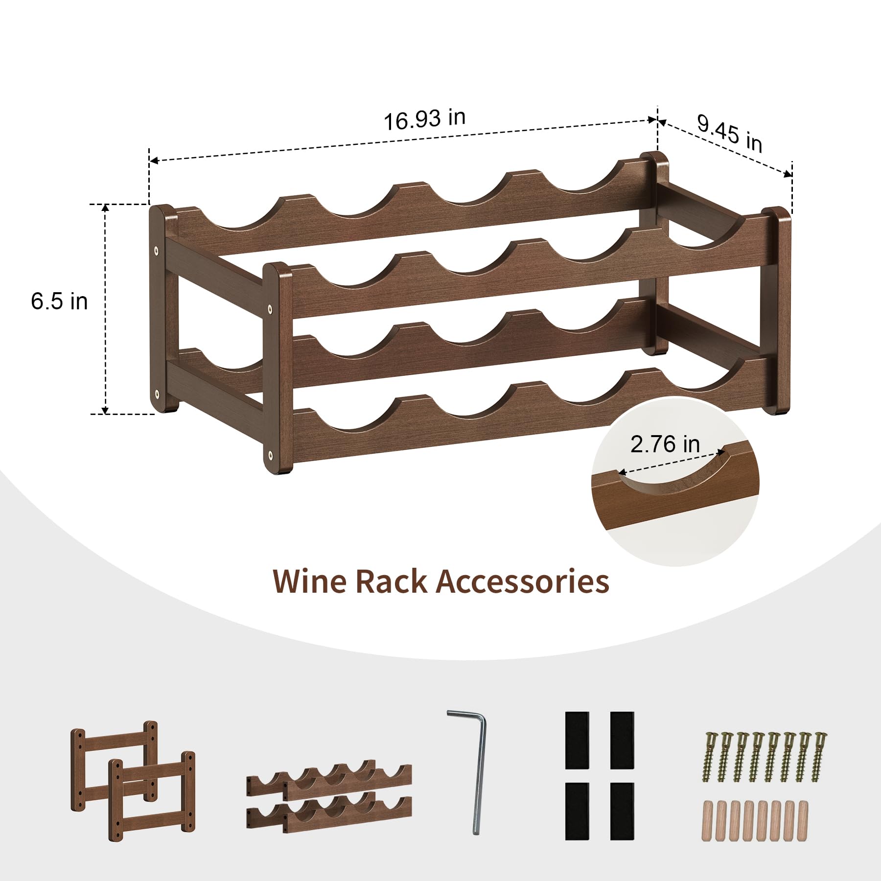 CAMOAT Wine Rack | 2-Tier Bamboo Wine Rack Organizer | Freestanding Floor & Countertop Wine Holder for 8 Bottles | Sturdy Wine Shelf | Perfect for Kitchen,Cabinets,Home Bar,Wine Storage (1, 2-Tiers)