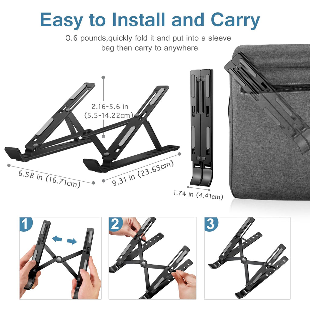 ivoler Laptop Stand, Laptop Holder Riser Computer Tablet Stand, 6 Angles Adjustable Aluminum Ergonomic Foldable Portable Desktop Holder Compatible with 10-15.6” MacBook,iPad, HP, Dell, Lenovo Black