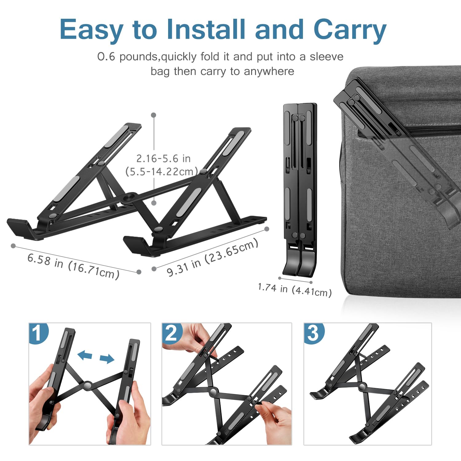 ivoler Laptop Stand, Laptop Holder Riser Computer Tablet Stand, 6 Angles Adjustable Aluminum Ergonomic Foldable Portable Desktop Holder Compatible with 10-15.6” MacBook,iPad, HP, Dell, Lenovo Black