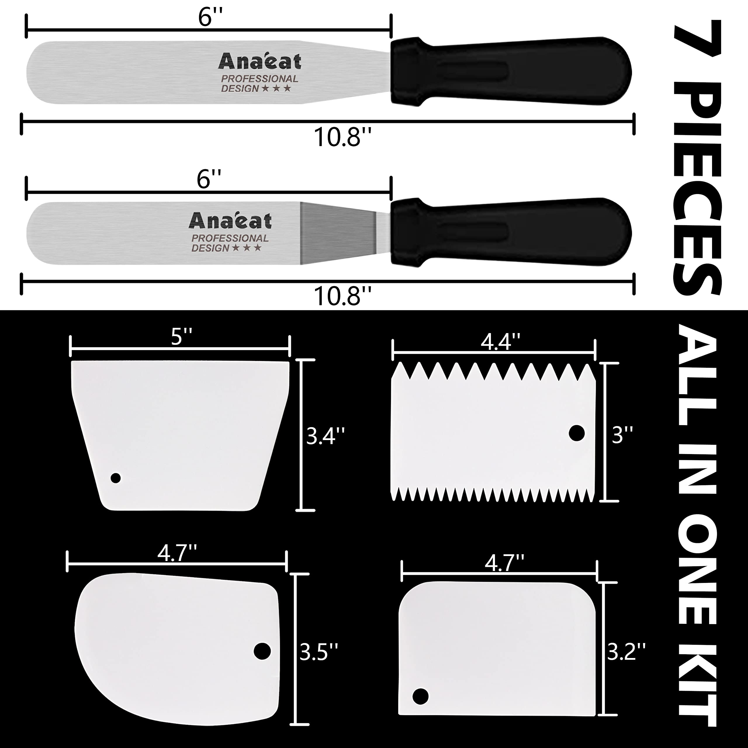 Anaeat 11 Inch Cake Decorating Kits, Revolving Cake Turntable Stand with 2 Icing Spatula and 4 Icing Smoother, Durable Cake Decorating Supplies, Baking Tool for Birthday & Anniversary - Cake Spinner