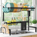 Sakugi Dish Drying Rack Over The Sink – Large Capacity Stainless Steel Dish Drainer, Multifunctional Kitchen Organizer, Black, 28 × 76–86 × 54 cm (D × W × H)