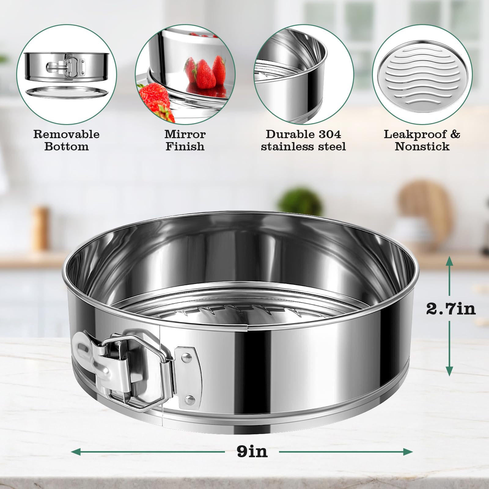 E-Gtong 9 Inch Springform Cake Pan, Stainless Steel Springform Pans, Leakproof & Nonstick Cheesecake Pan with Removable Bottom, Round Spring Form Cake Pan for Baking