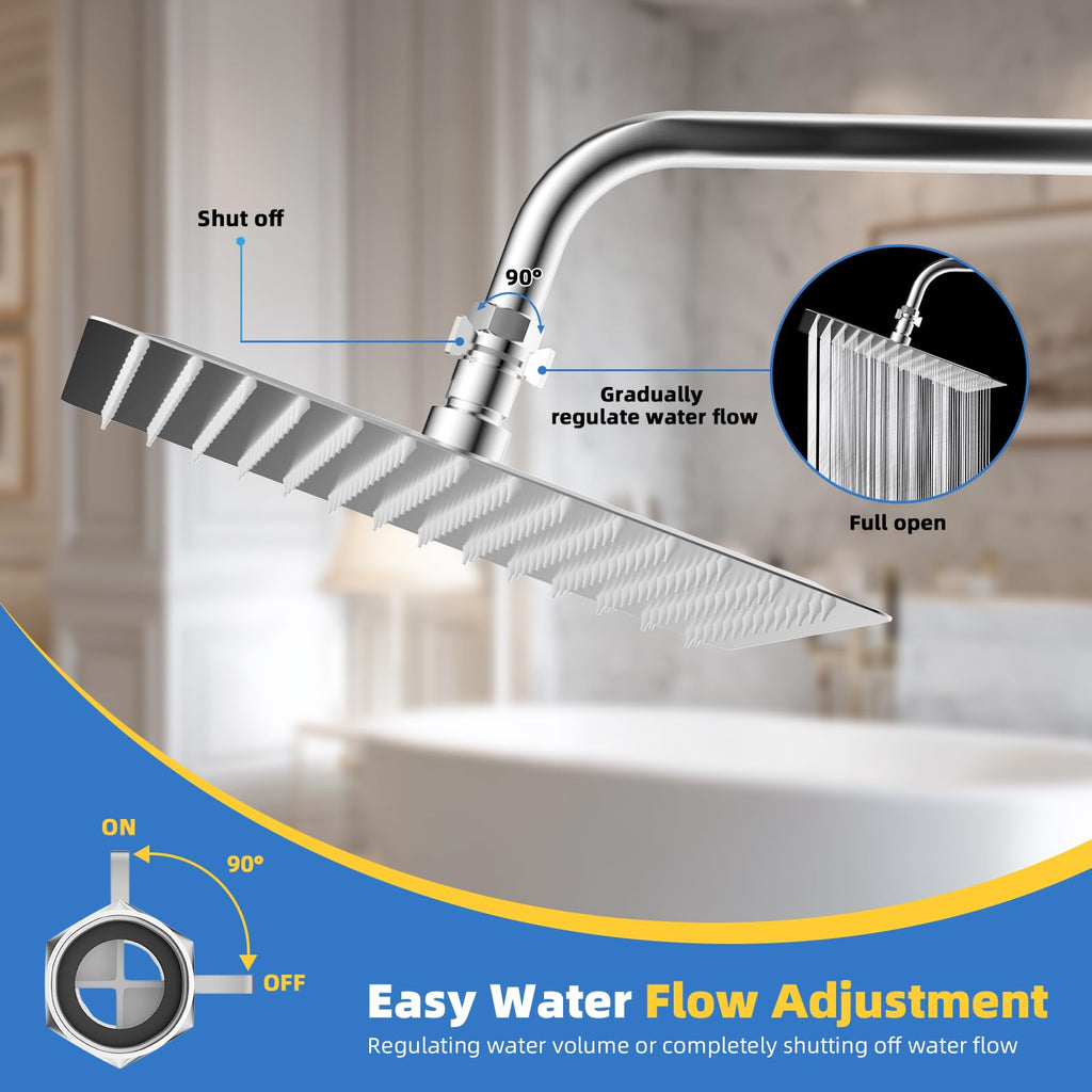 Hibbent All Metal 2 Pack Shower Head Flow Control Valve, G1/2 Brass Shut-Off Valve with Metal Handle Lever, Shut Off Water Flow Control Regulator for Handheld Shower, or Bidet Sprayer, Chrome