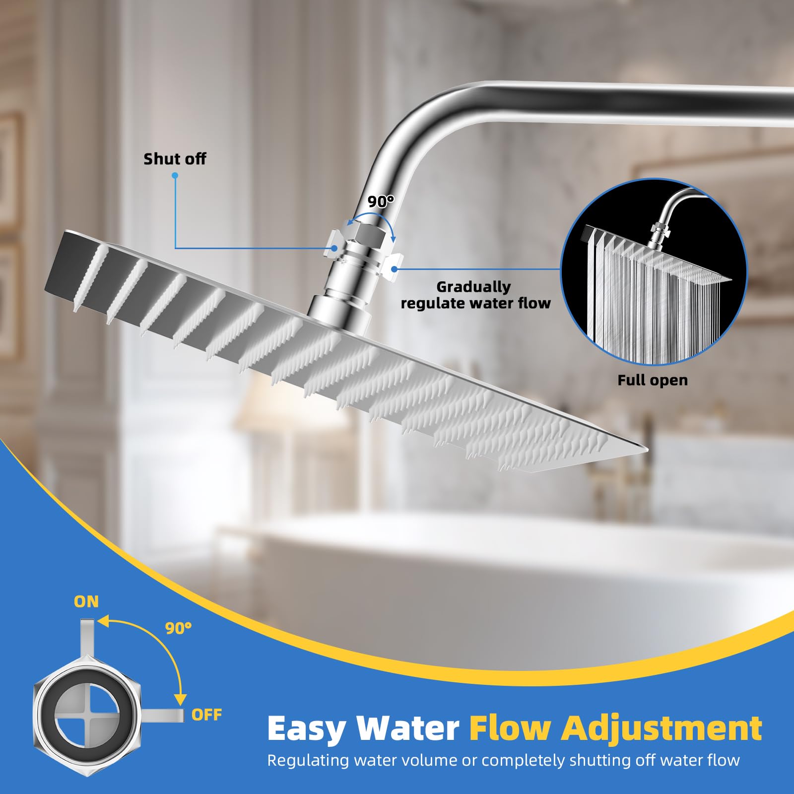 Hibbent All Metal 2 Pack Shower Head Flow Control Valve, G1/2 Brass Shut-Off Valve with Metal Handle Lever, Shut Off Water Flow Control Regulator for Handheld Shower, or Bidet Sprayer, Chrome