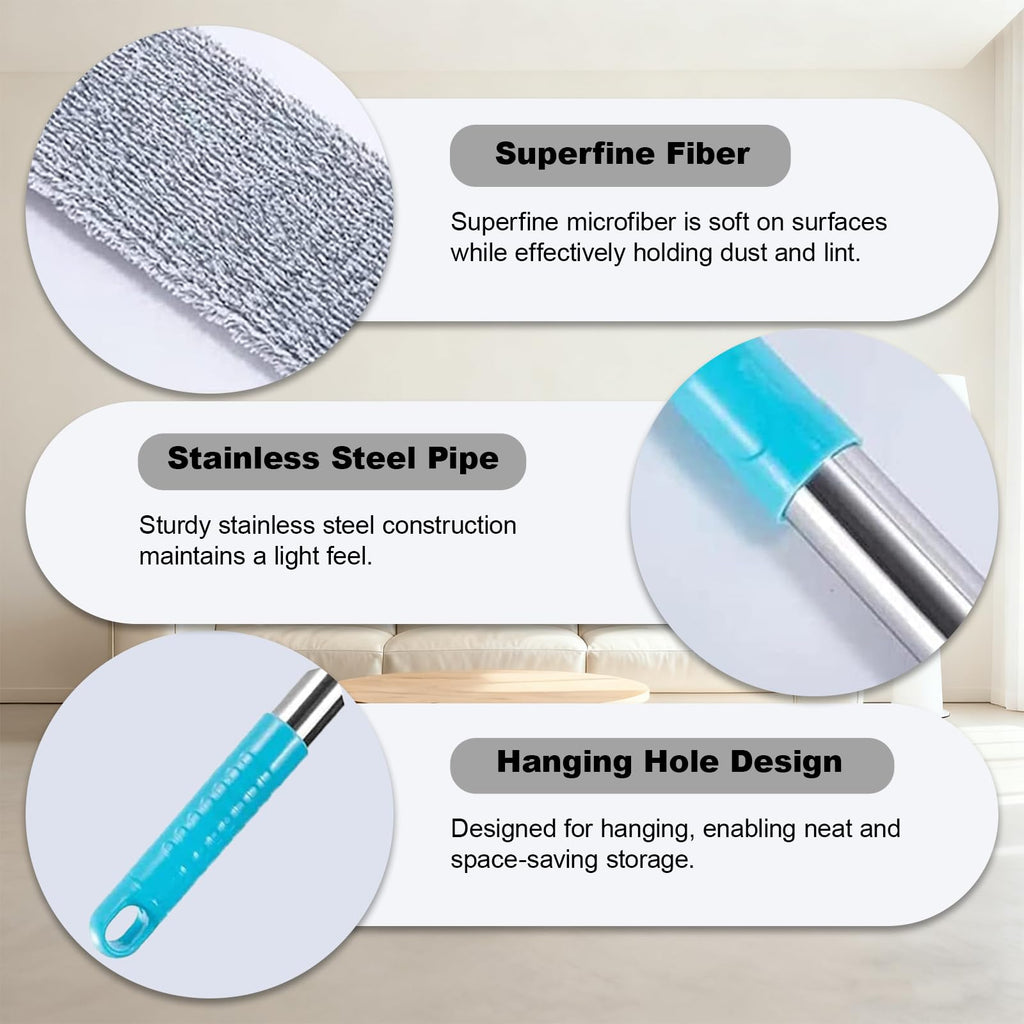 Dusters for Cleaning with 3 Microfiber Cloths – Extendable Bendable Flat Duster for Dust Removal – Washable Cleaning Tool for Shelves, Fans & Hard-to-Reach Areas