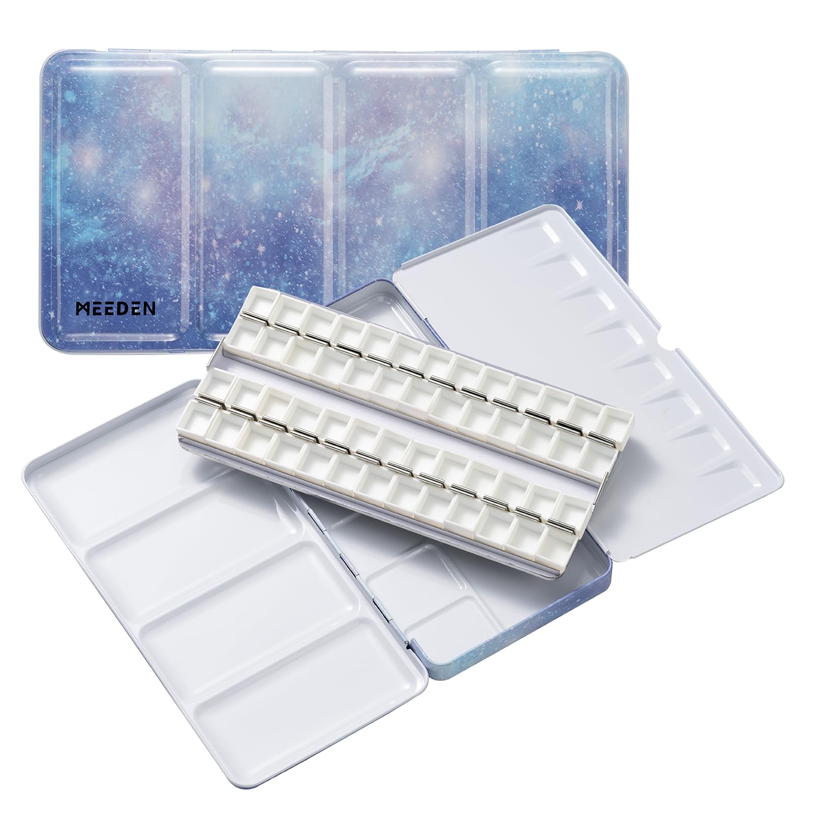 MEEDEN Empty Watercolor Paint Palette: Travel Water Color Palette Tin with 48 Half Pans - Portable Metal Palette Tin Box (Galaxy)