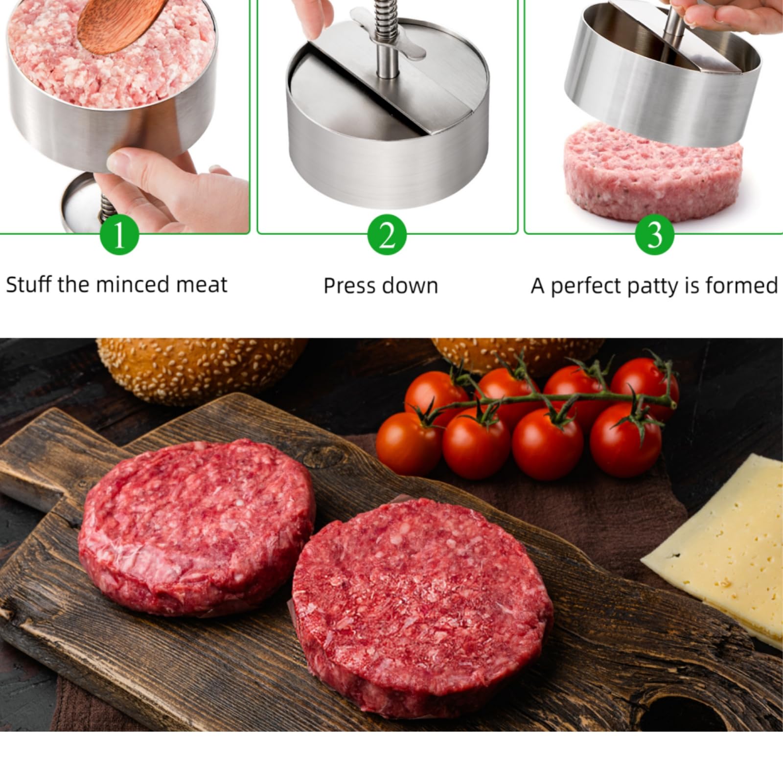 ZOOFOX Burger Press, Non-Stick Patty Maker Mold, 18/8 Stainless Steel Hamburger Press for Beef, Vegetable, BBQ, Griddle and Cooking, BPA Free