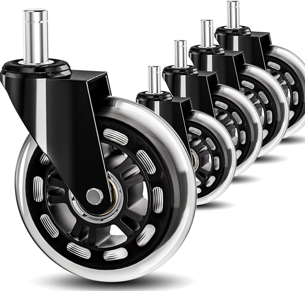 TESUMI Office Chair Wheels 3" Roller Blade Rubber Chair Casters Replacement, Heavy Duty Quiet No Scratch Gaming Chair Wheel for Hardwood Floor Carpet, Set of 5, 11mm Universal Fit/Not for 1KEA