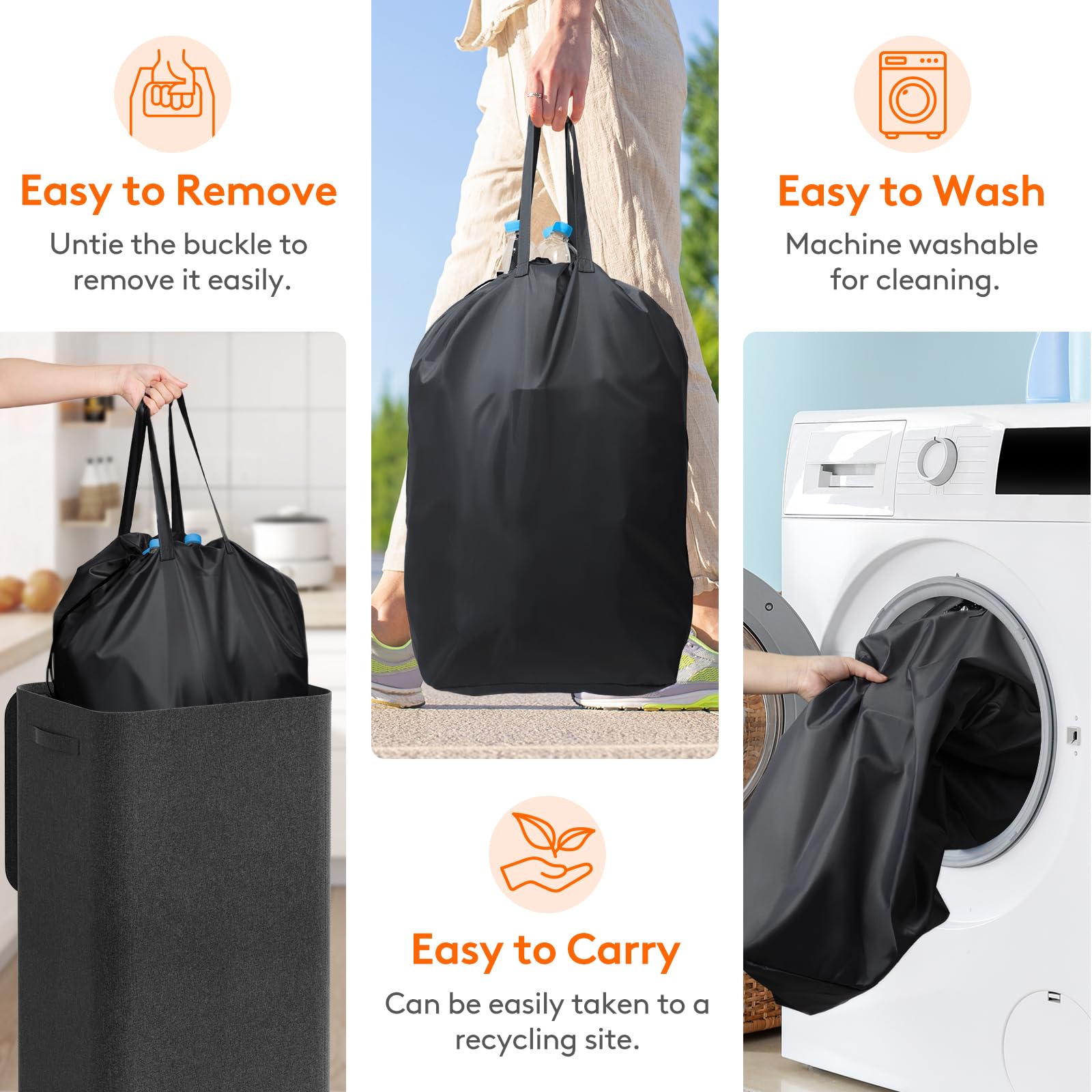 Lifewit 100L Recycling Bin for Kitchen, Large 26 Gallon Recycle Bin with Lid and Reusable Inner Bag, Tall Indoor Home Storage Can for Bottle Can Plastice Paper Glass Stickers, Dark Gray