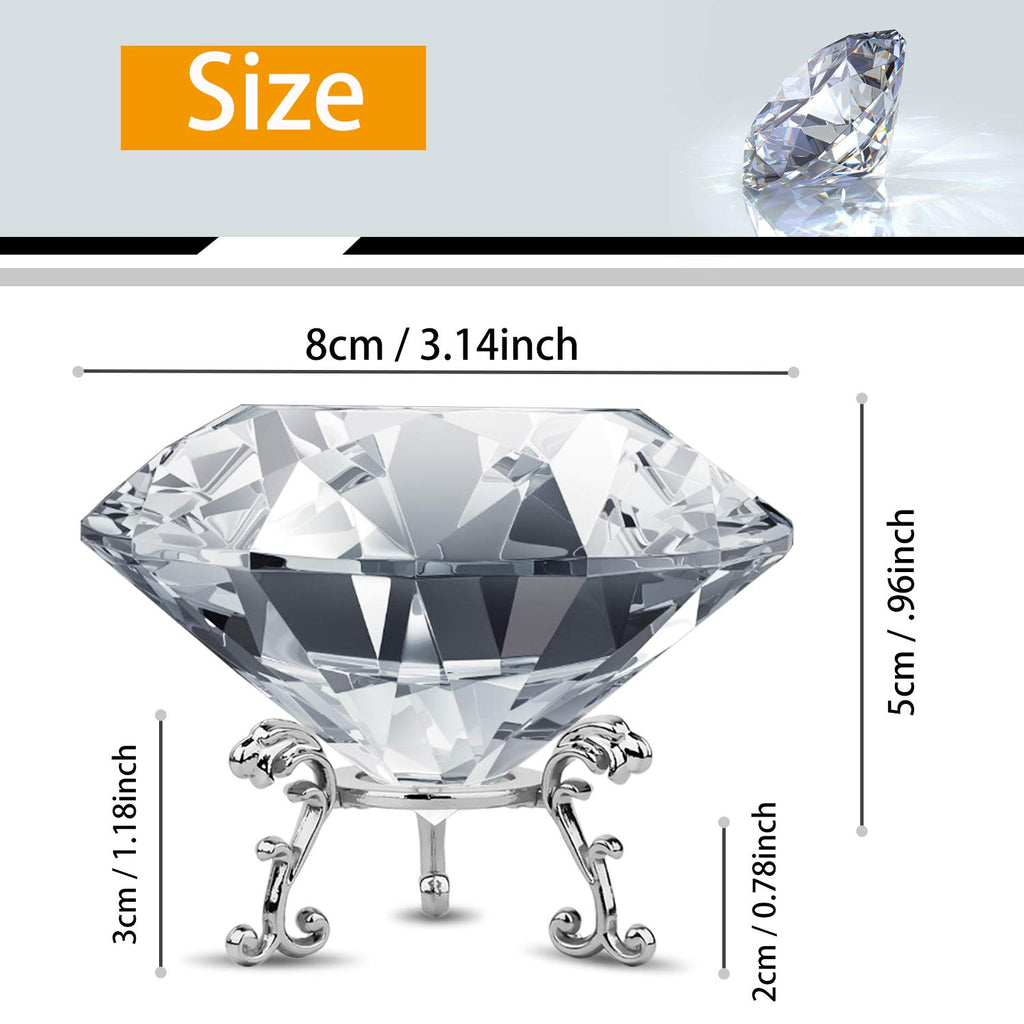 MerryNine 80mm Large Crystal Diamond Paperweight, Clear Top K9 Crystal Diamond Decoration with Sliver Triangle Base, for Wedding, Store, Home, Office, Bar, Best Gift for Lover, Family Friends