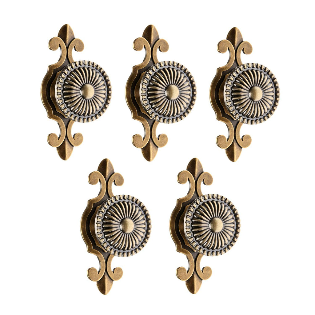 Kitchen Cabinet Knobs Pulls with Backplate, 2 in 1 Retro Round Metal Knob Pull Handle for Antique Dresser Drawer Cabinet Cupboard Wardrobe Door Room Hardware Decoration,5-Pack, Bronze