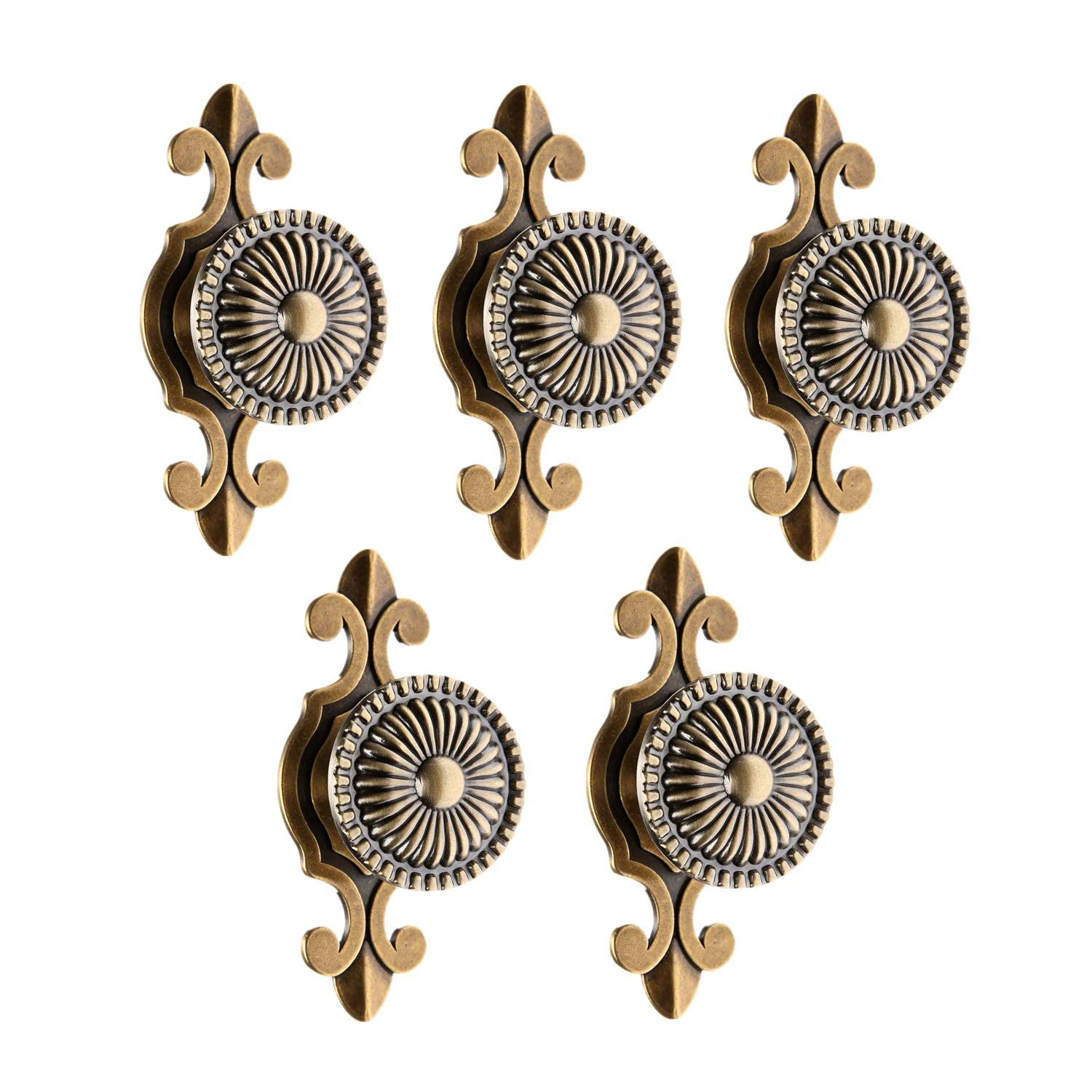 Kitchen Cabinet Knobs Pulls with Backplate, 2 in 1 Retro Round Metal Knob Pull Handle for Antique Dresser Drawer Cabinet Cupboard Wardrobe Door Room Hardware Decoration,5-Pack, Bronze