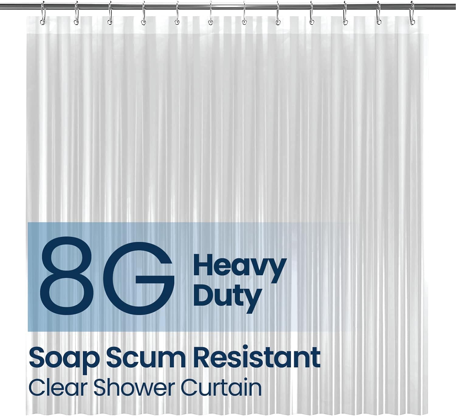 LiBa PEVA 8G Bathroom Shower Curtain Liner, 72" W x 84" H, Clear, 8G Heavy Duty Waterproof Shower Curtain Liner
