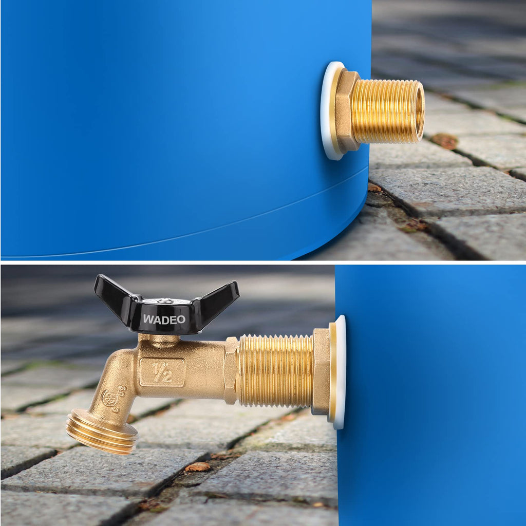 WADEO Rain Barrel Spigot Kit Brass Rain Barrel Quarter Turn Ball Valve Spigot with Bulkhead Fitting Black