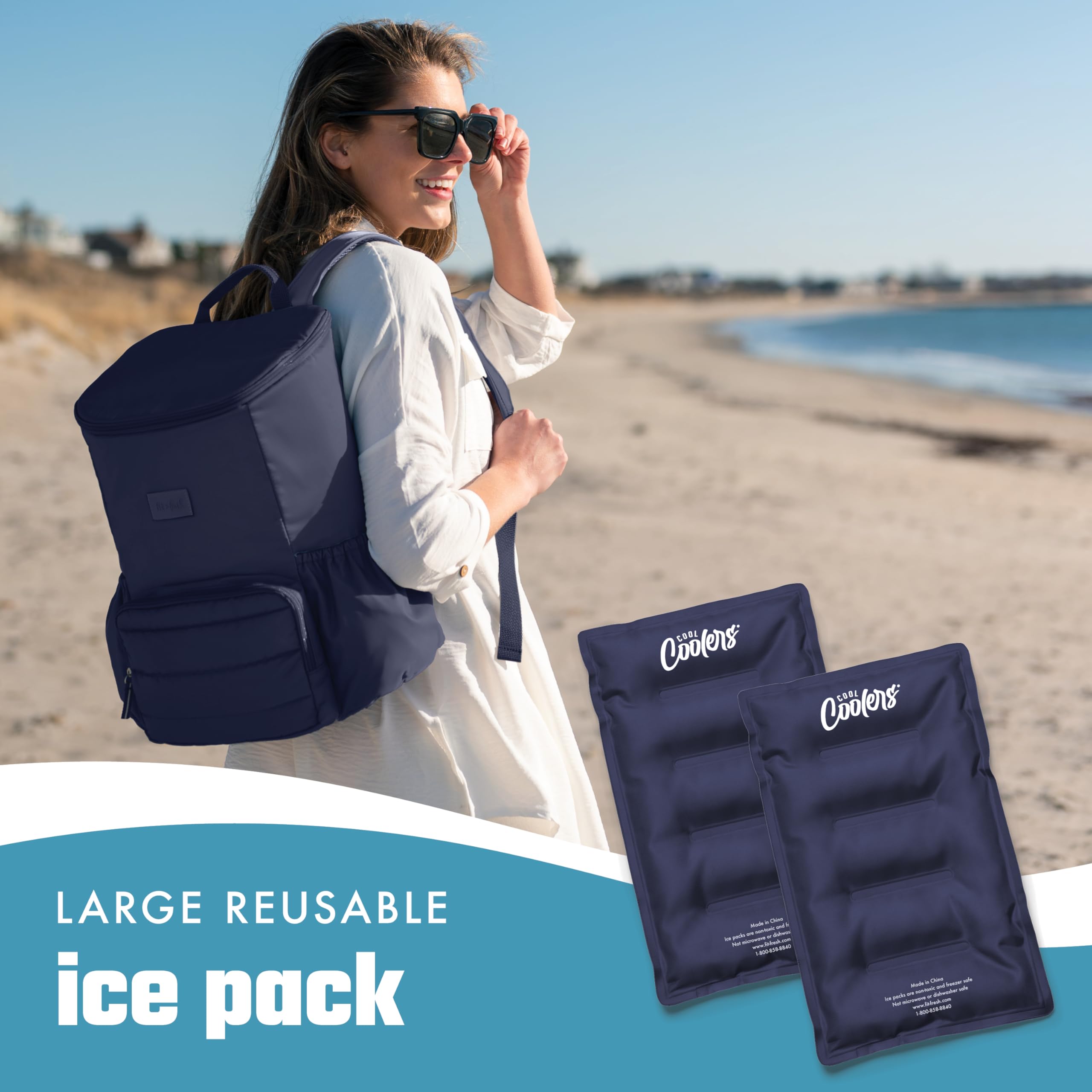 Cool Coolers 2 Pack Soft Ice Packs for Cooler, Flexible Stretch Nylon, Lunch Box Ice Packs, Ice Packs for Lunch Boxes, Large Reusable Freezer Packs, by Fit & Fresh, Midnight Blue