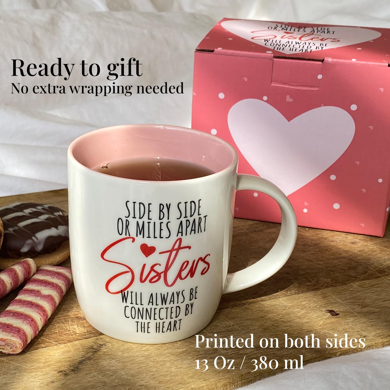 Triple Gifffted Best Sister Ever Coffee Mug & Socks, Gifts for Little Big Sisters from Brother, Birthday Presents Ideas, Valentines Mothers Day Christmas, to Younger Older Sibling, Ceramic Cup 380ml