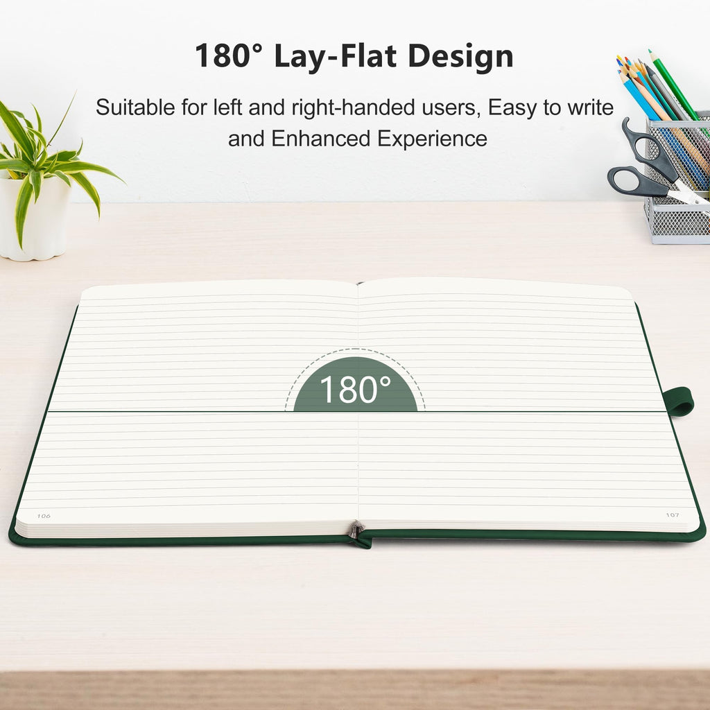RETTACY Lined Journal Notebook, 2-Pack, 192 Numbered Pages per Pack, A5 Medium Size (14.5 × 21 cm), for Men & Women, Writing, Work, Leather Hardcover, 100 GSM Thick Paper (Black & Green)