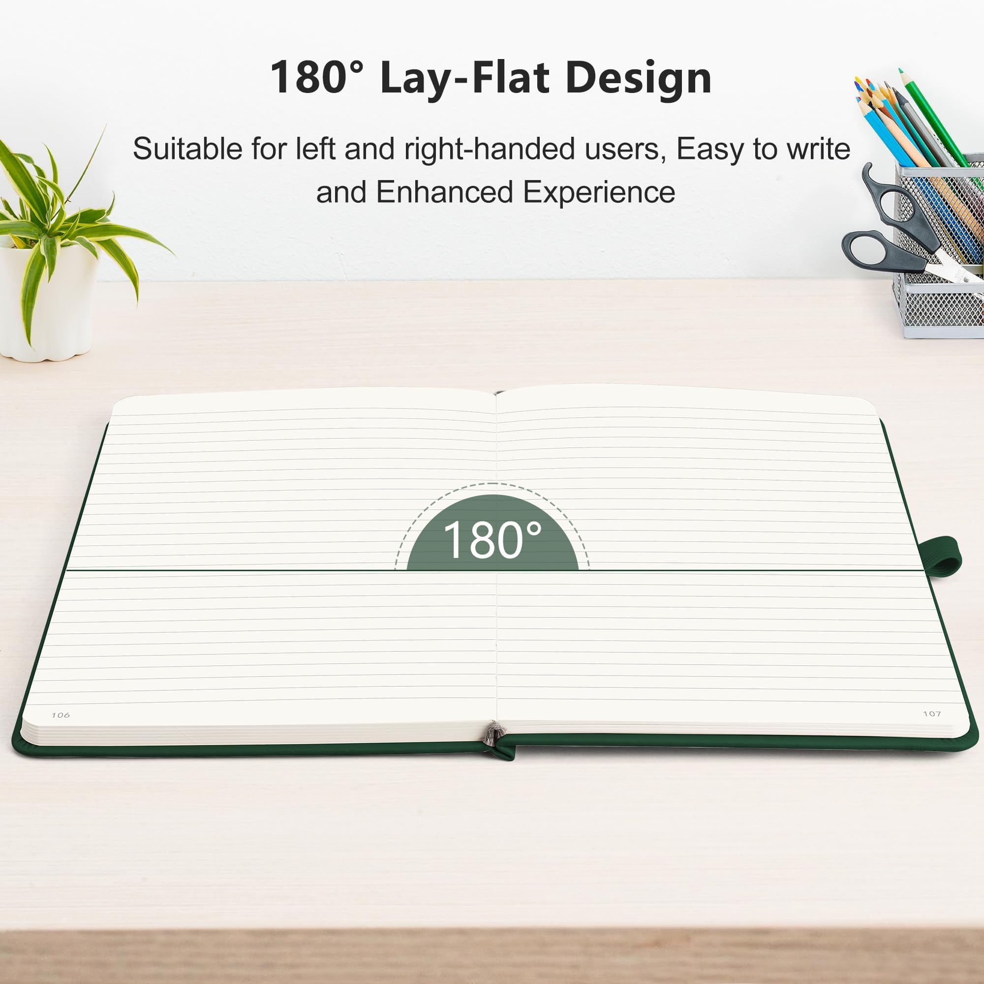 RETTACY Lined Journal Notebook, 2-Pack, 192 Numbered Pages per Pack, A5 Medium Size (14.5 × 21 cm), for Men & Women, Writing, Work, Leather Hardcover, 100 GSM Thick Paper (Black & Green)