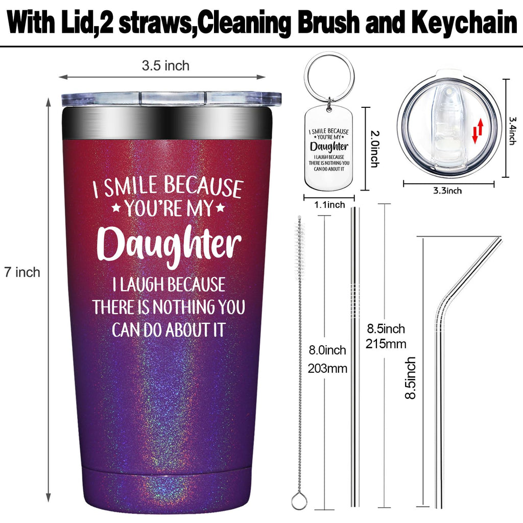 Grifarny Daughter Gifts from Mom, Dad - Mothers Day Gifts for Daughters Adult - Christmas Birthday Gift for Grown Daughters - I Smile Because You are My Daughter Tumbler Cup 20oz