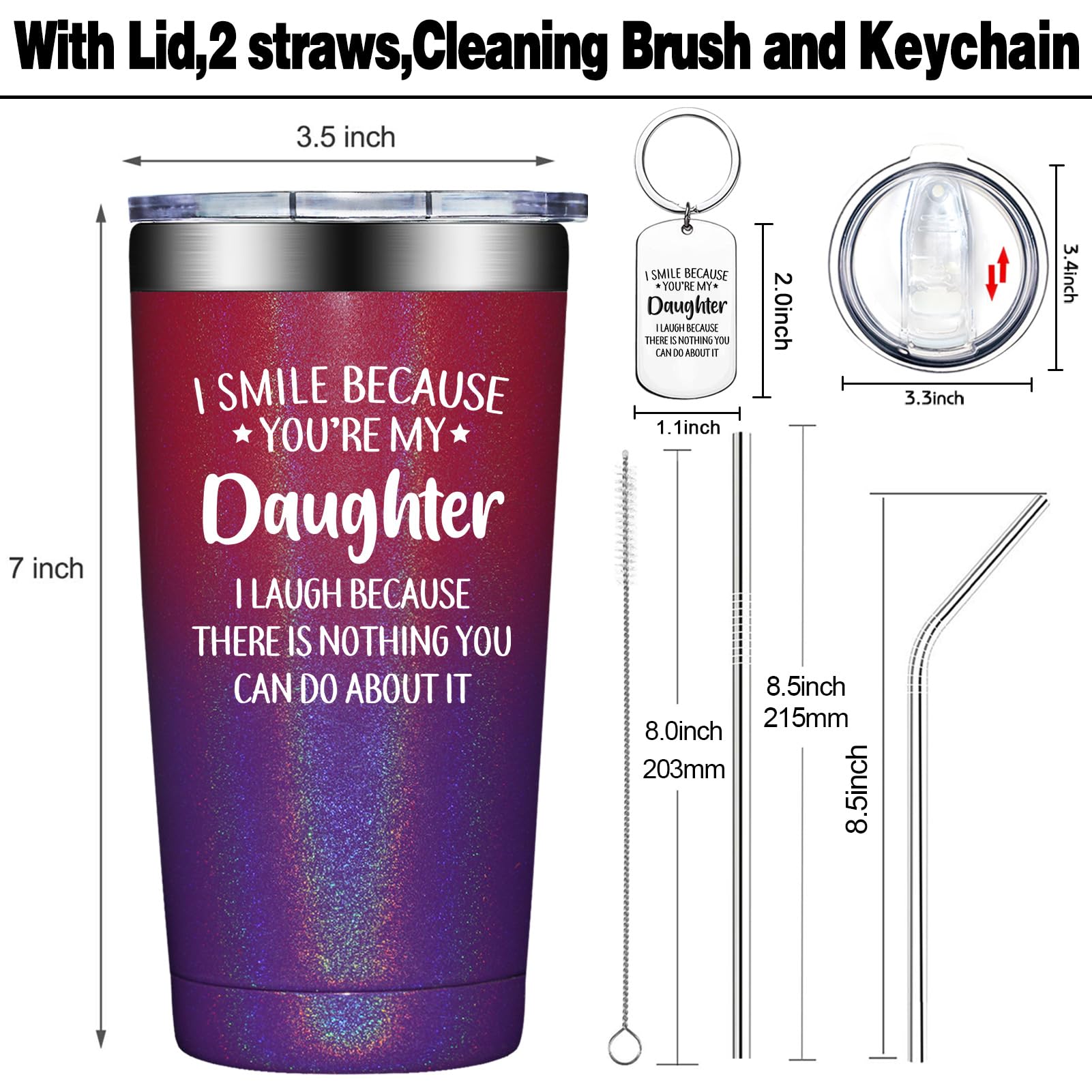 Grifarny Daughter Gifts from Mom, Dad - Mothers Day Gifts for Daughters Adult - Christmas Birthday Gift for Grown Daughters - I Smile Because You are My Daughter Tumbler Cup 20oz