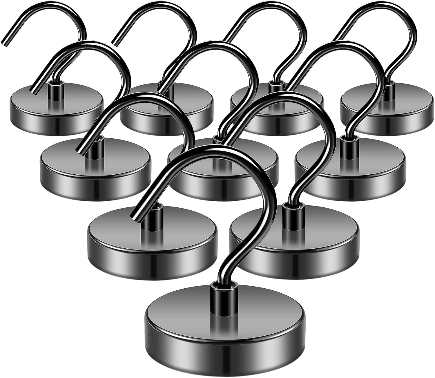 10Pack Black Magnetic Hook, 110LBS Heavy Duty Strong Neodymium Magnetic Hooks, Magnet Hook for Curtain, Refrigerator Magnet Hooks，for Home, Kitchen, Workplace (32mm)