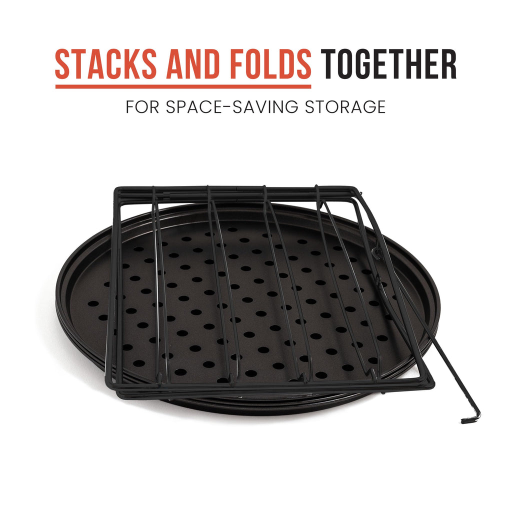 Chef Pomodoro Pizza Baking Set with 3 Pizza Pans and Pizza Rack, (11-Inch Pans), Non-stick Perforated Pizza Trays for Oven, Grill, Pizza Pan with Holes, Pizza Pan for Oven, Barbeque, Bakeware Supplies