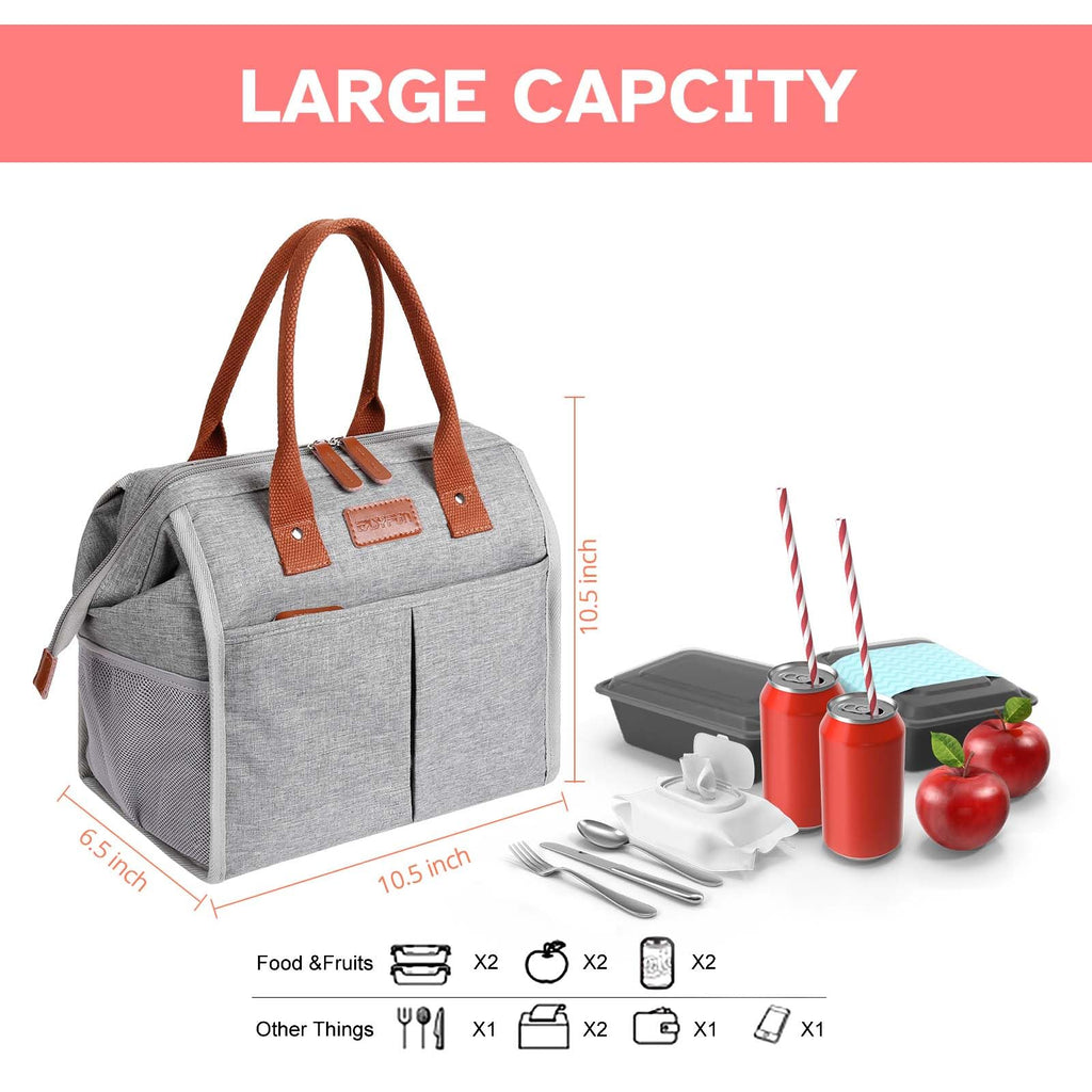Lunch Bag for Women & Men, Insulated Lunch Box Cooler Tote Bags, Adult Reusable Lunch Boxes with Water Resistant for Work, Travel and Picnic (Grey)
