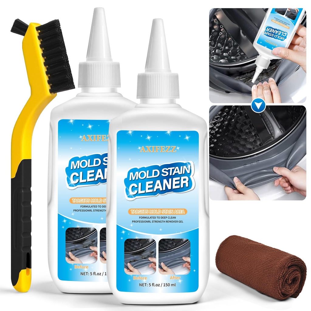 AXIFEZZ Mould Remover Gel, 2 Pack Household Washing Machine Cleaner, Grout Cleaner Gel with Brush and Cloth for Kitchen & Bathroom Cleaning, Shower, Sinks, Tiles, Grout and Refrigerator Strips