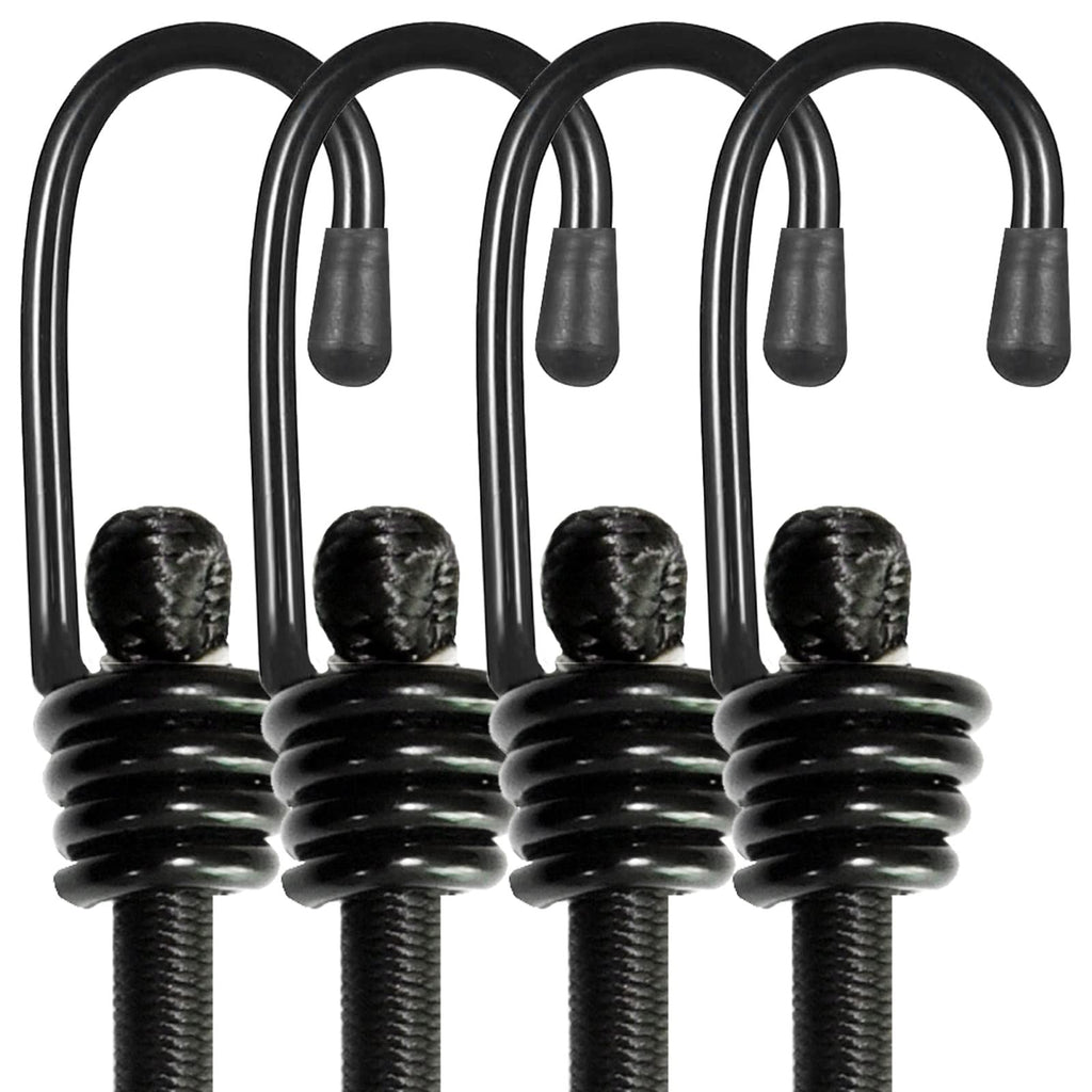 Bungee Cords with Hooks, Heavy Duty Outdoor Elastic Bungee Straps，No Odour Industrial Grade Bungee Rope for Securing Tarps, Luggage, Tents, Bikes or Garden Tidying 48inch 4Pcs (Black)