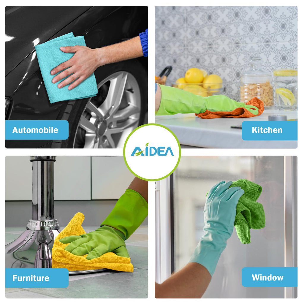 AIDEA Microfiber Cleaning Cloths-100PK, All-Purpose Soft Absorbent Rags for Cleaning, Lint-Free Dusting Cloth, Microfiber Kitchen Cloths, Towels for Car, House, Window(12in.x 12in.)