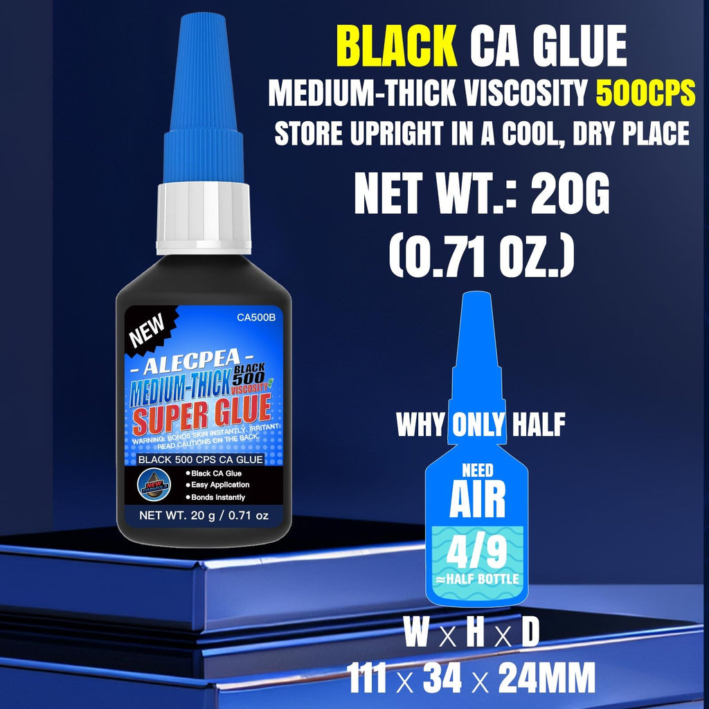 20g Black Medium-Thick CA Glue (150 CPS),Premium Cyanoacrylate Super Glue for Wood, Glass, Metal, Paper, Leather, Plastic, Ceramic, Rubber, Jewelry, Woodworking, Hobby Models, and Craft Project