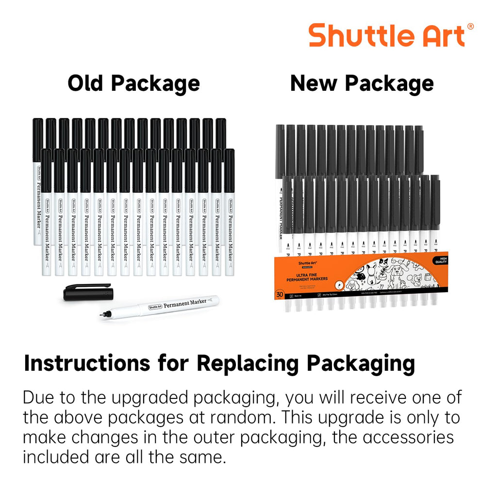 Shuttle Art Permanent Marker, 30 Pack Ultra Fine Point Black Permanent Marker set, Works on Plastic,Wood,Stone,Metal and Glass for Doodling, Marking
