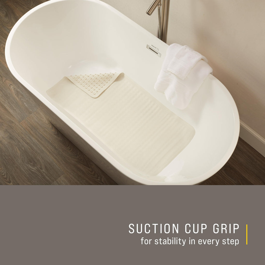 Rubbermaid Commercial Products Bath Tub and Shower Mat | Extra Large - 36 x 18 in. | White | Machine Washable | Safti-Grip Non-Slip Bathroom Mat with Suction Cups for Home/Hotel/Shower/Bathtub