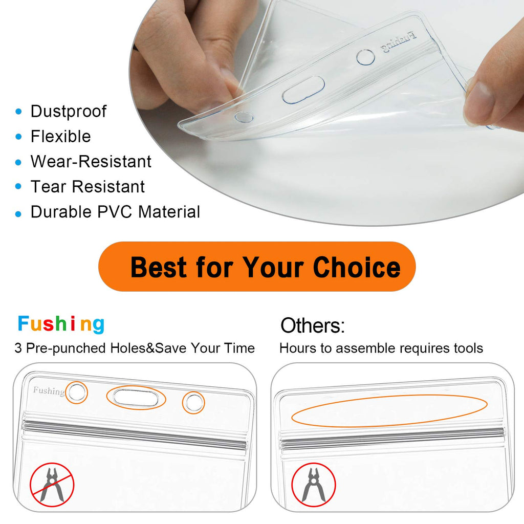Fushing 100Pcs 100 x 85mm/ 3.9" x 3.3" Clear Plastic Horizontal Name Tag Badge ID Card Holders
