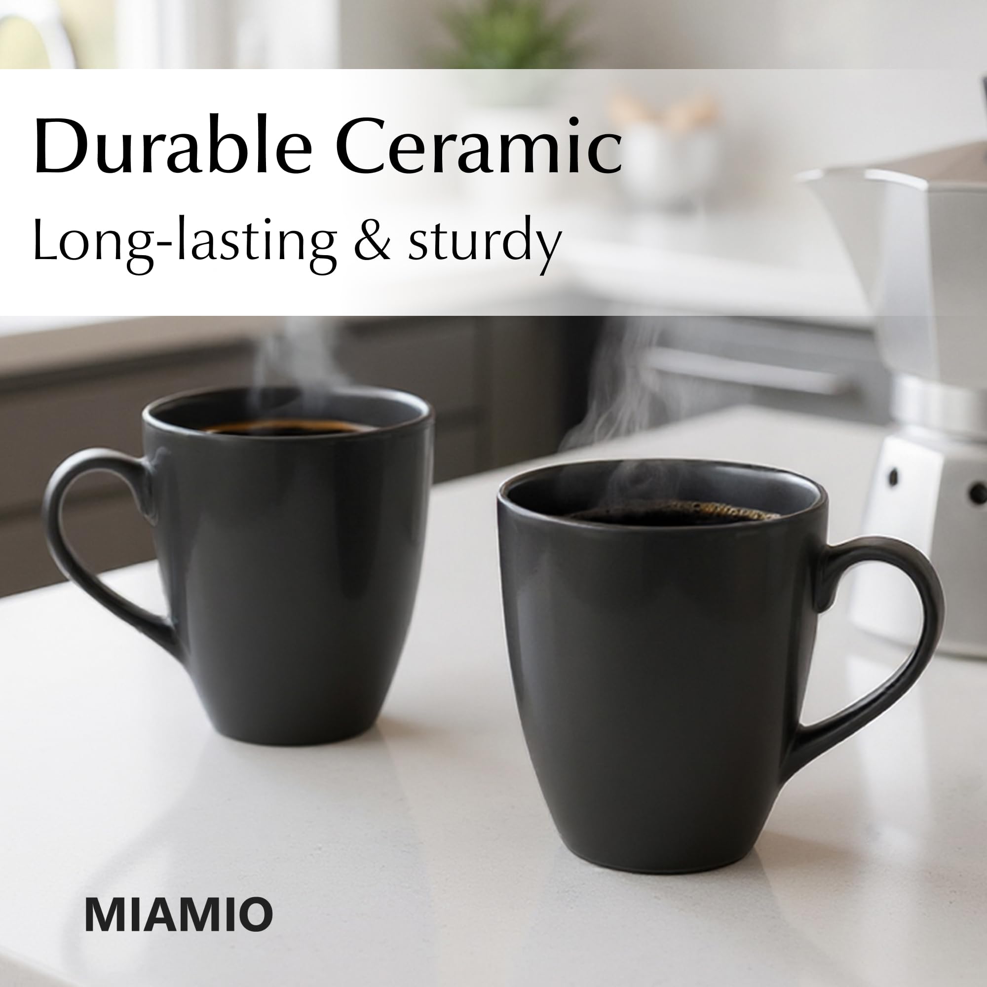 MIAMIO - 6 x 350 ml Stoneware Coffee Mug/Cup Set - Le Papillon Collection (Black)