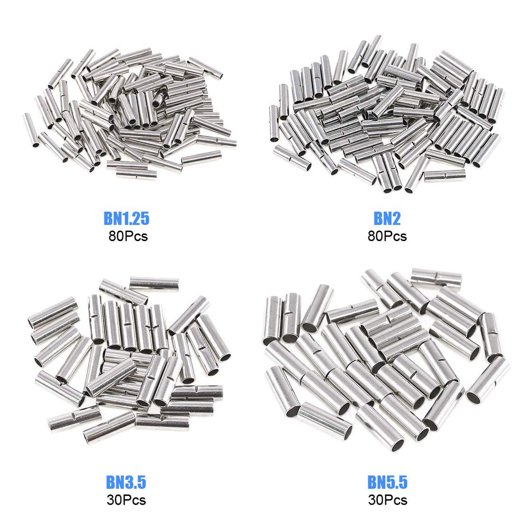 Glarks 220Pcs Non-Insulated Butt Connectors Assortment Kit, 22-16/16-14/14-12/12-10 AWG Gauge Seamless Uninsulated Electrical Wire Ferrule Cable Crimp Terminal Kit for Electrical Splice DIY