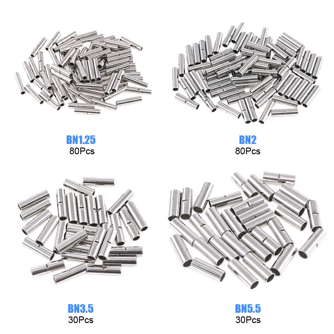 Glarks 220Pcs Non-Insulated Butt Connectors Assortment Kit, 22-16/16-14/14-12/12-10 AWG Gauge Seamless Uninsulated Electrical Wire Ferrule Cable Crimp Terminal Kit for Electrical Splice DIY
