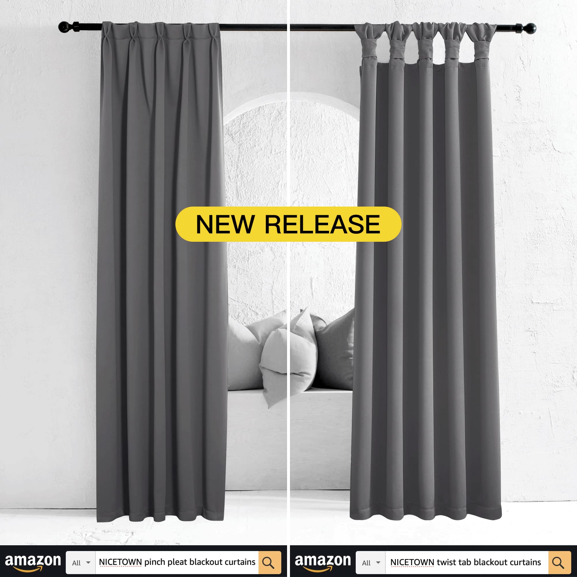 NICETOWN Blackout Curtains 45 Inches Long Thermal Insulated for Bedroom, Room Darkening Window Curtains 2 Panels for Kitchen, Short Drapes Privacy Rod Pocket for Closet/Bunk Bed (W42 x L45, Grey)