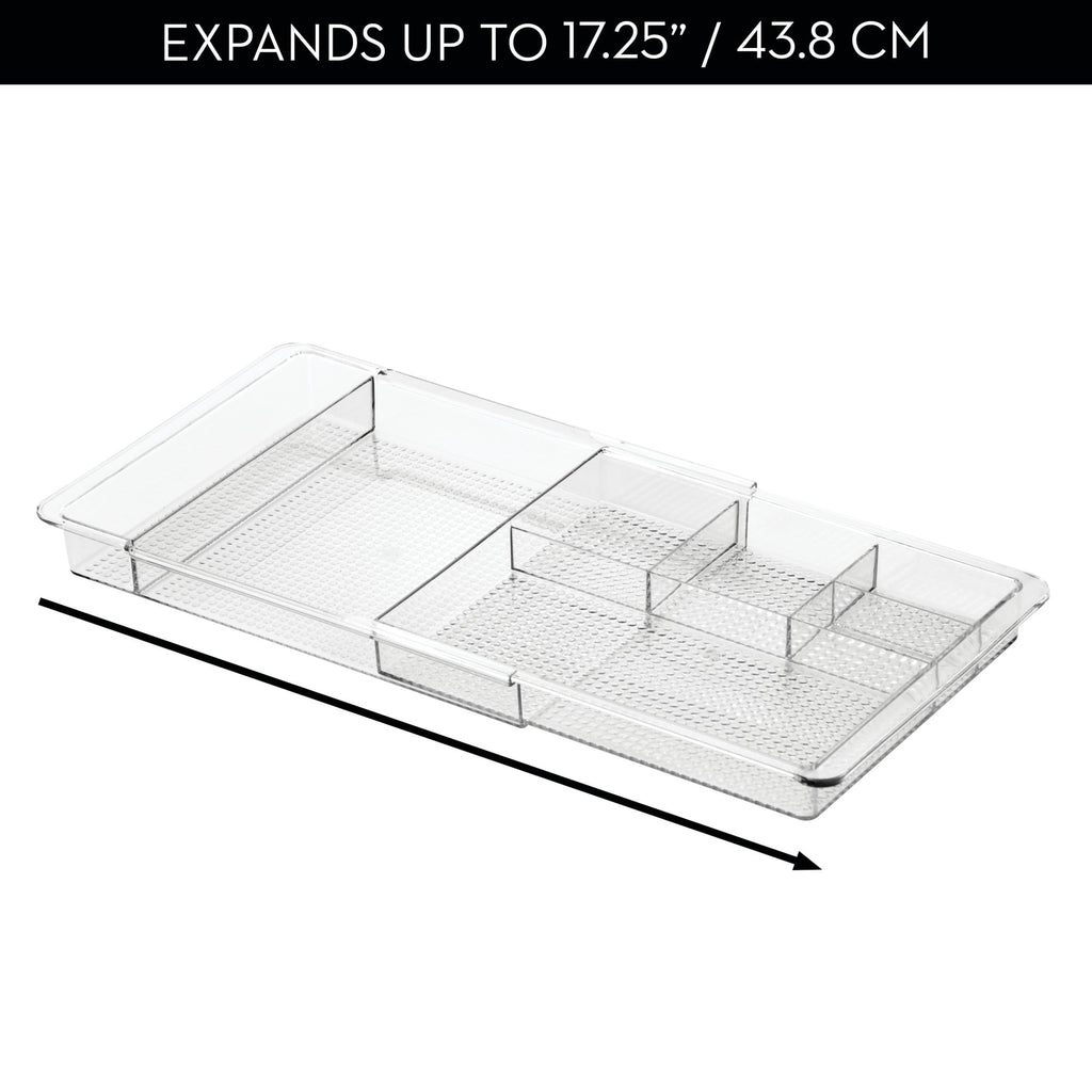 iDesign Clarity Plastic Expandable Drawer Organize for Vanity, Bathroom, Kitchen, Desk, Expands up to 18.5 Inches, Clear