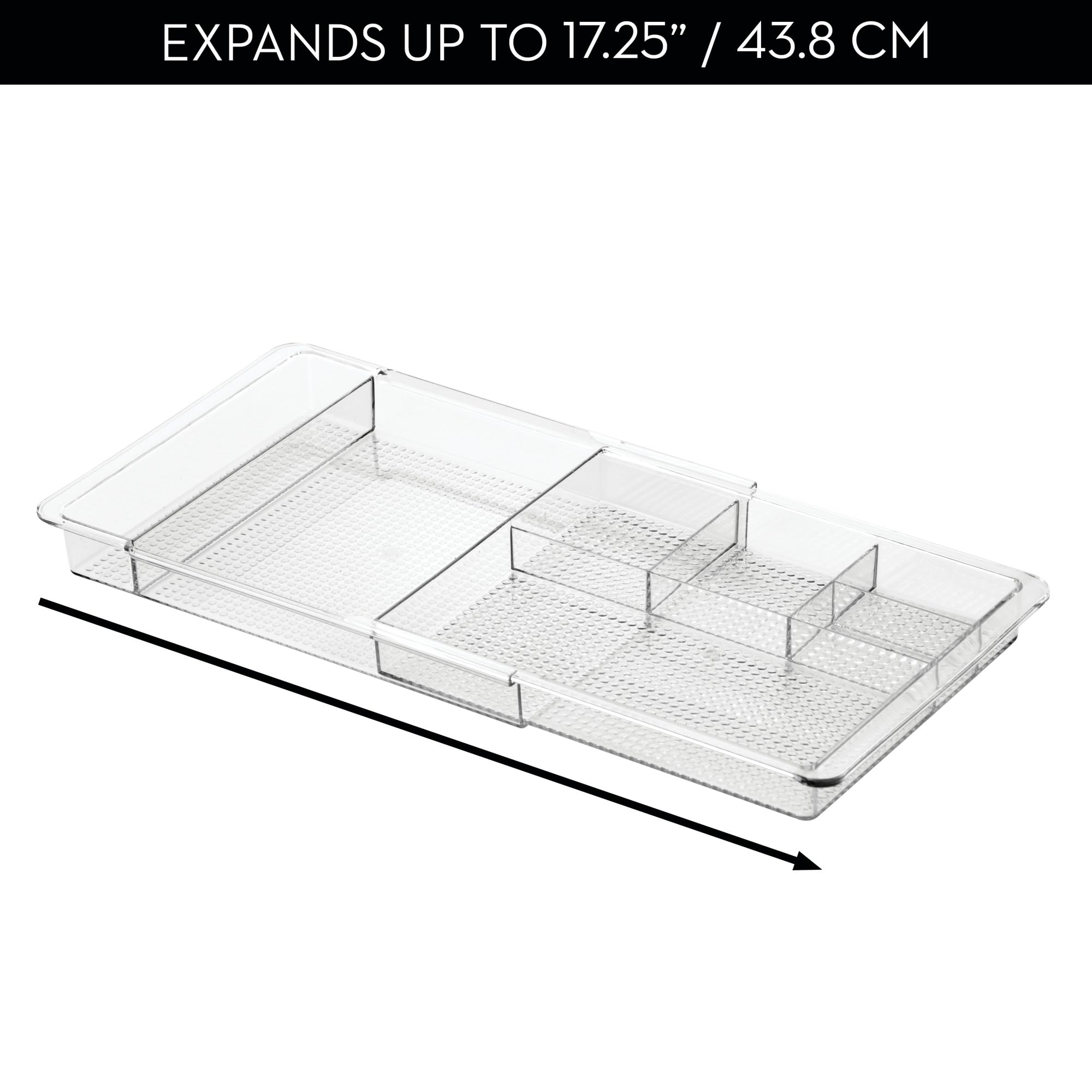 iDesign Clarity Plastic Expandable Drawer Organize for Vanity, Bathroom, Kitchen, Desk, Expands up to 18.5 Inches, Clear