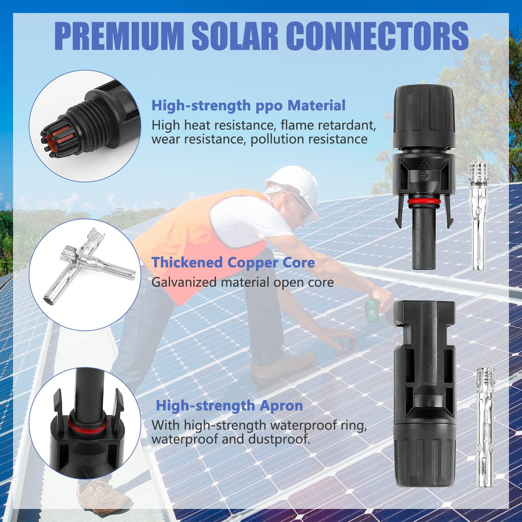 PRECIHW Solar Connectors, 12 Pairs MC4 Connectors, Solar Panel Connectors, IP67 1000V 30A Waterproof Male/Female Solar Panel Cable Connectors (12 Pairs Connectors for 2.5/4/6mm² with 2 Pack Wrenches)