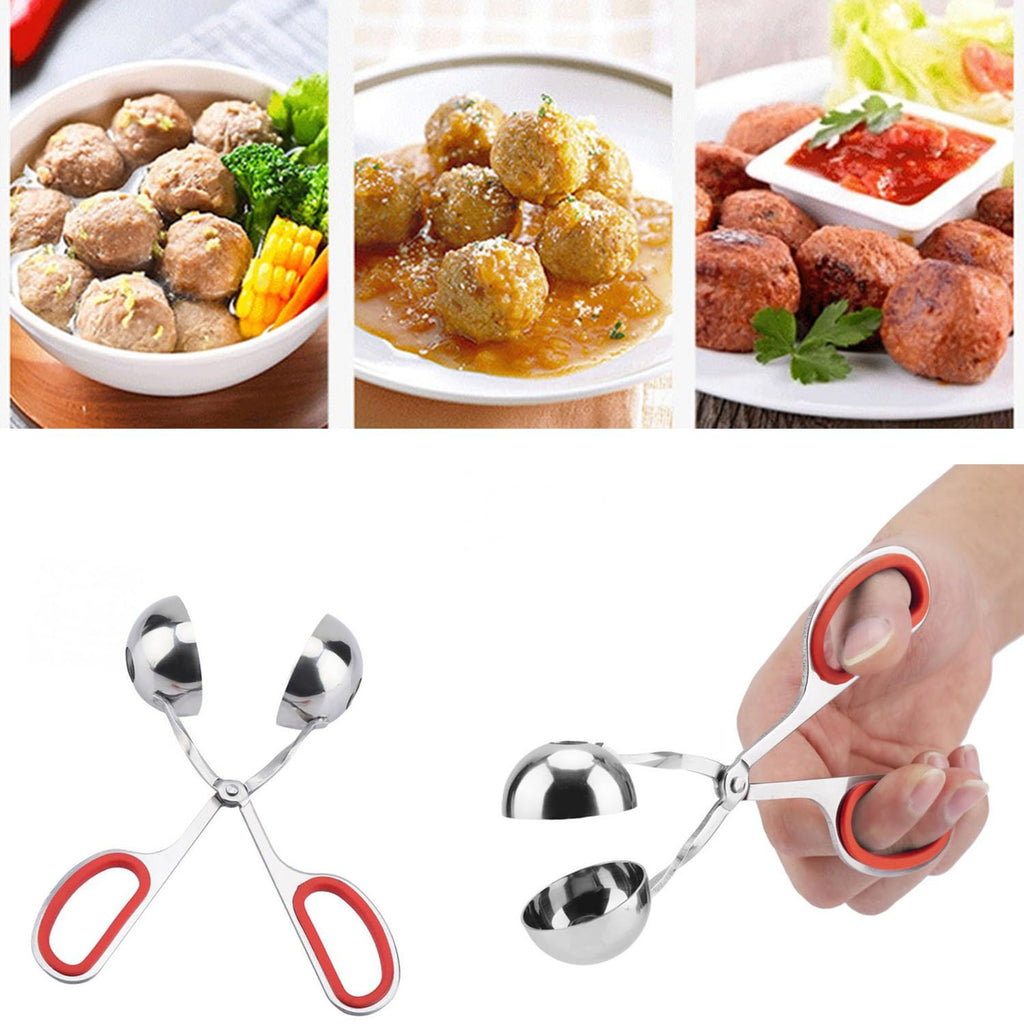 Asphodelia 3PCS Meatball Maker Scoops,None-Stick Meatball Maker with Detachable Anti-Slip Handles,Stainless Steel Meat Baller Tongs, Cake Pop, Ice Tongs, Cookie Dough Scoop for Kitchen