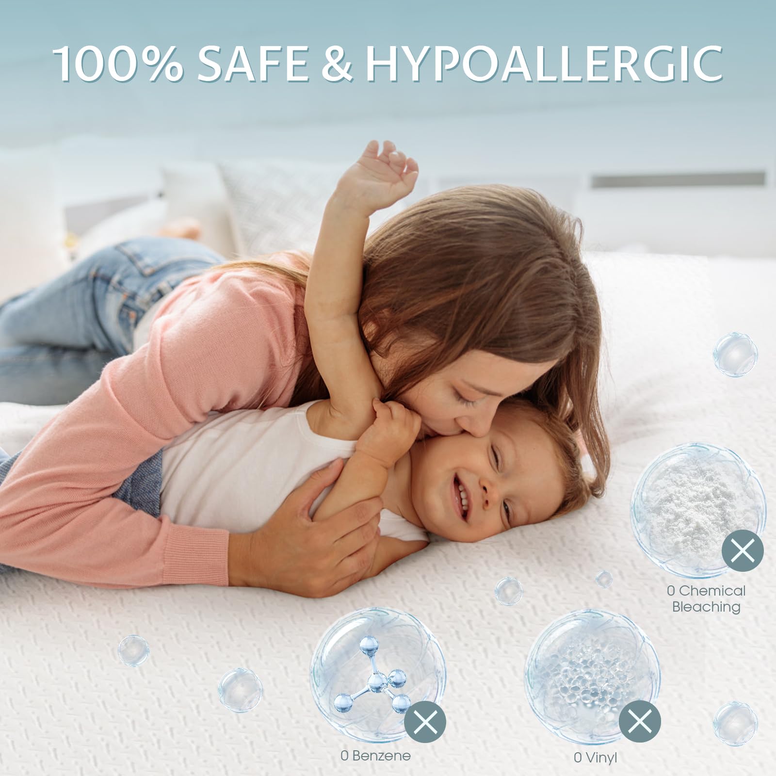 King Size Waterproof Mattress Protector, Breathable 3D Cooling Mattress Pad Fits 18" Deep Pocket, Noiseless Mattress Cover White