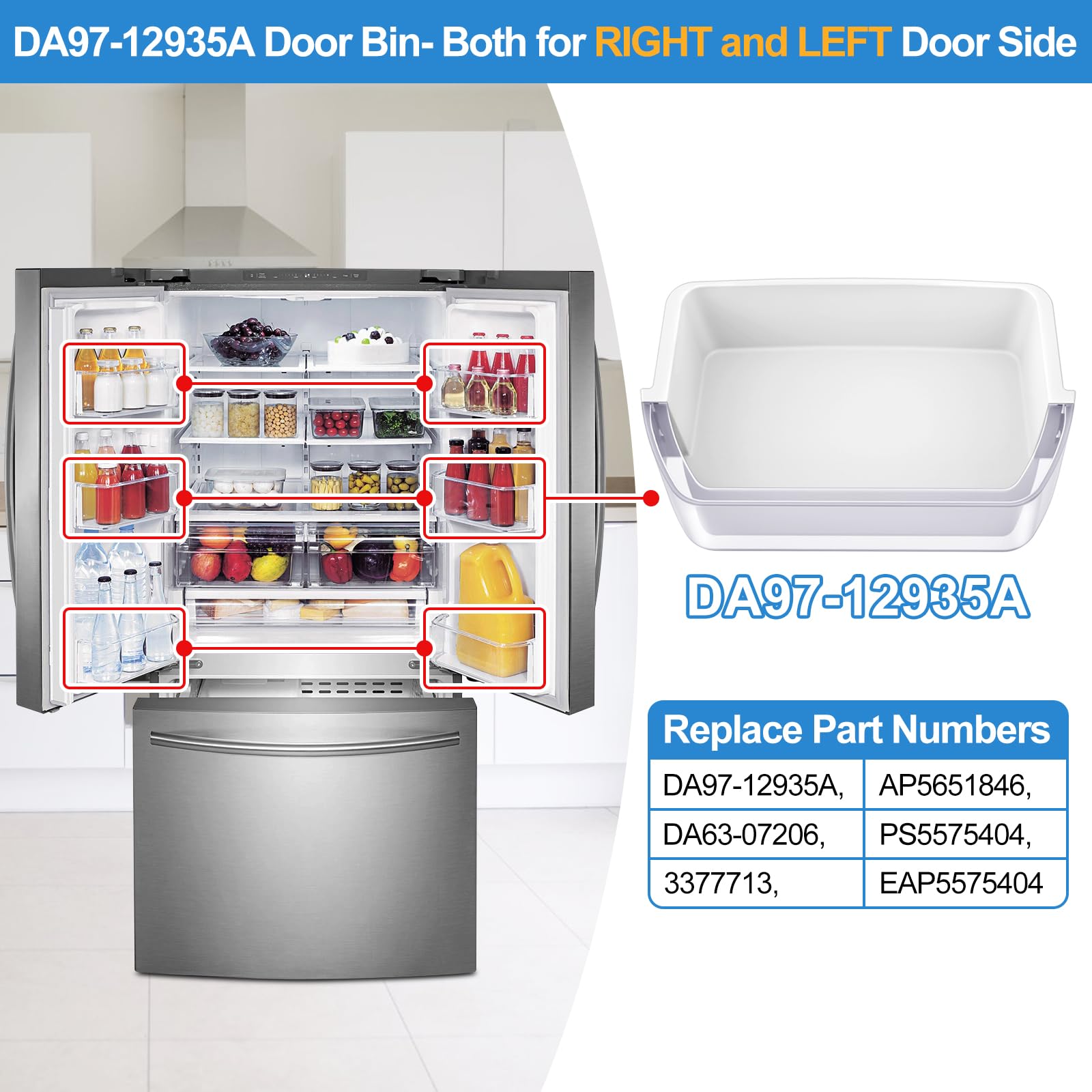 UPGRADED DA97-12935A RF220NCTASR Door Shelf Compatible with Samsung Fridge Door Shelf, Right & Left Samsung Refrigerator door Shelf Parts RF220NCTAWW, RF220NCTASP, RF221NCTASR Door Bin Fridge Shelves
