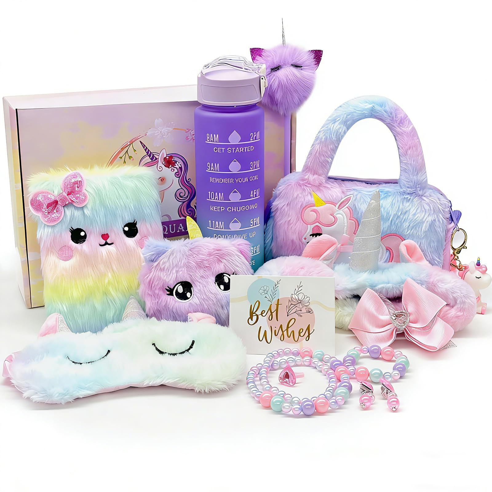 Seyaom Unicorn Gifts for Girls Age 4-12, Unicorn Stuffed Toys Set Christmas Birthday Gifts with Plush Diary Headband Eye Mask Water Bottle for Girls 4 5 6 7 8 9 10 Years Old