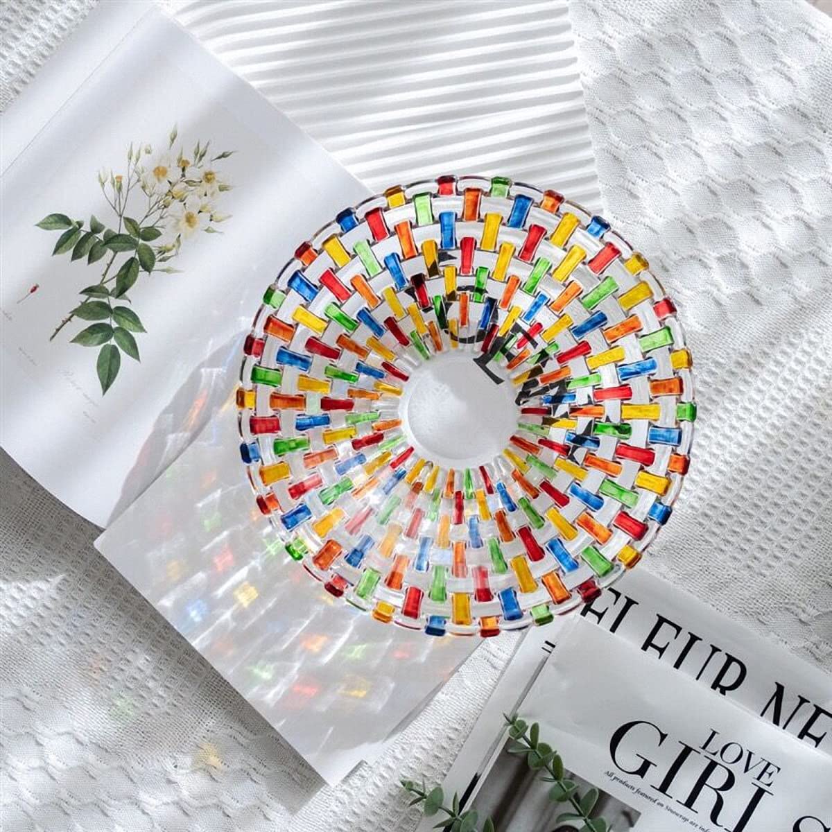 Hand Painted Colorful Woven Glass Crystal Salad & Fruit Bowl Decoration,Centerpiece for Home,Office,Wedding Decor, Fruit, Snack, Dessert, Server
